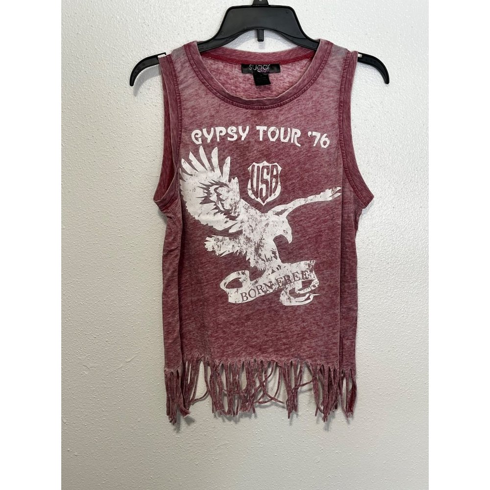 Sugar Rush Tank Boho Retro Style Gypsy Tour 76 Design with Fringe Womans Size M